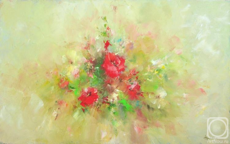 Trubanov Vitaly. Red Flowers on a green