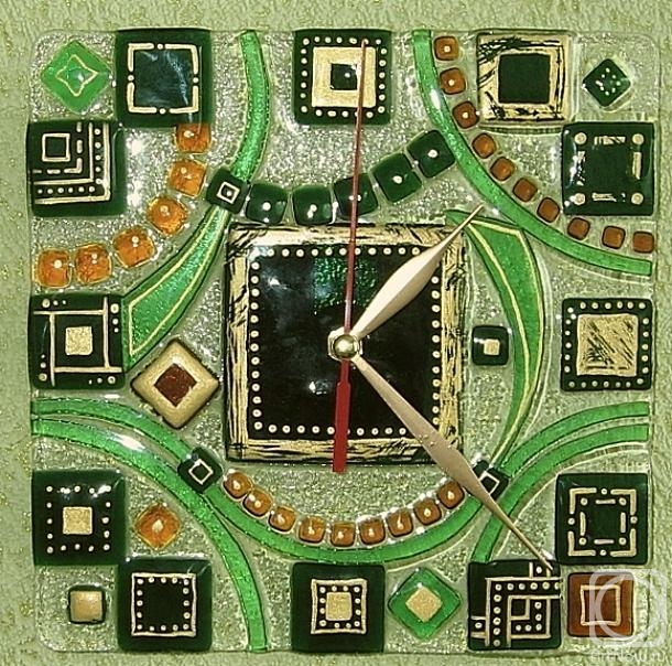 Repina Elena. Wall clock number 3 of a series of "Greece", glass, fusing