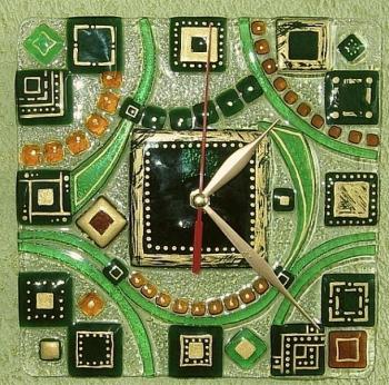 Wall clock number 3 of a series of "Greece", glass, fusing