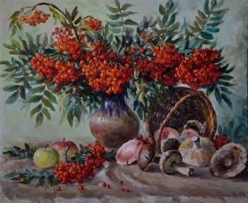 Still life with rowan and mushrooms. Bakaeva Yulia