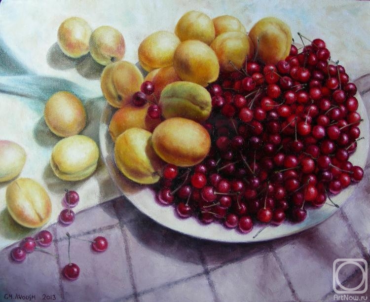 Gharagyozyan Anoush. Still life with apricots and cherries