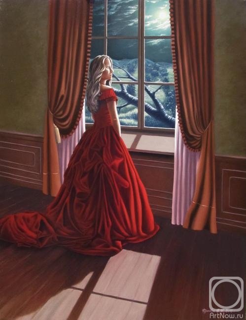 картина девочка в красном платье