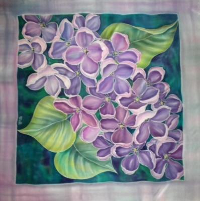 Batik-scarf "Lonely branch of lilac..." (variant). Moskvina Tatiana