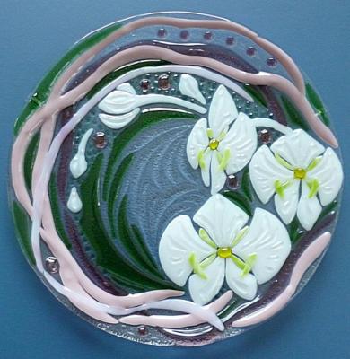 Glass dish for the holiday table, "Orchid" fusing