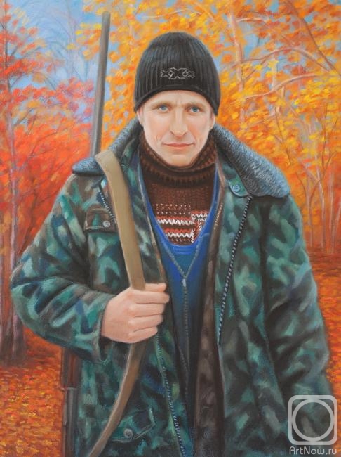 Sidorenko Shanna. Portrait of a hunter against the background of the autumn forest