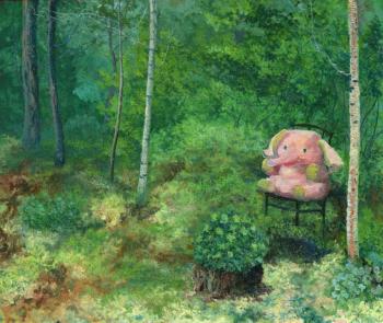 Forest landscape with a pink elefant