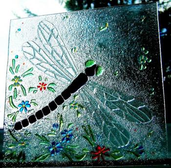 Decorative panel "Dragonfly" glass fusing. Repina Elena