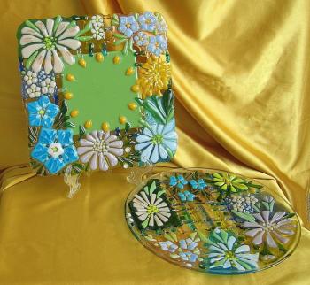 "Chintz summer" A set of accessories for the living room or kitchen, glass, fusing. Repina Elena