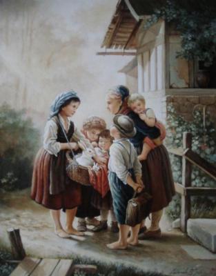Children with rabbits. Sidikova Anna