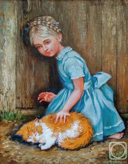 Simonova Olga. The girl with a red cat