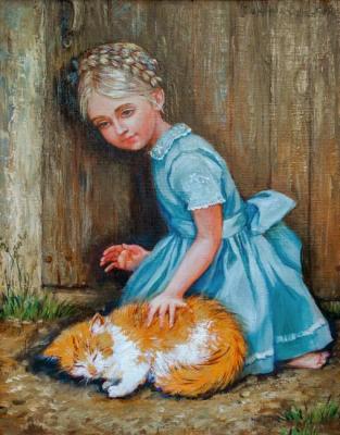 The girl with a red cat