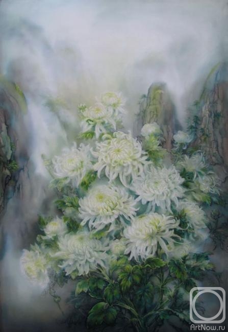 Godich Marina. "Chrysanthemums on the background of a landscape" (option)