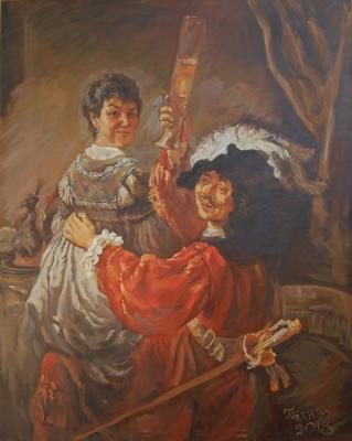 Selfportrait with Rembrandt on his laps. Dobrovolskaya Gayane