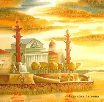 Shawl-batik " Strelka Of Vasilyevsky Island. Views of St. Petersburg"