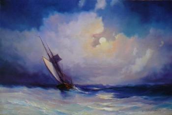 Storm on the sea on a moonlit night. Shurganov Vladislav