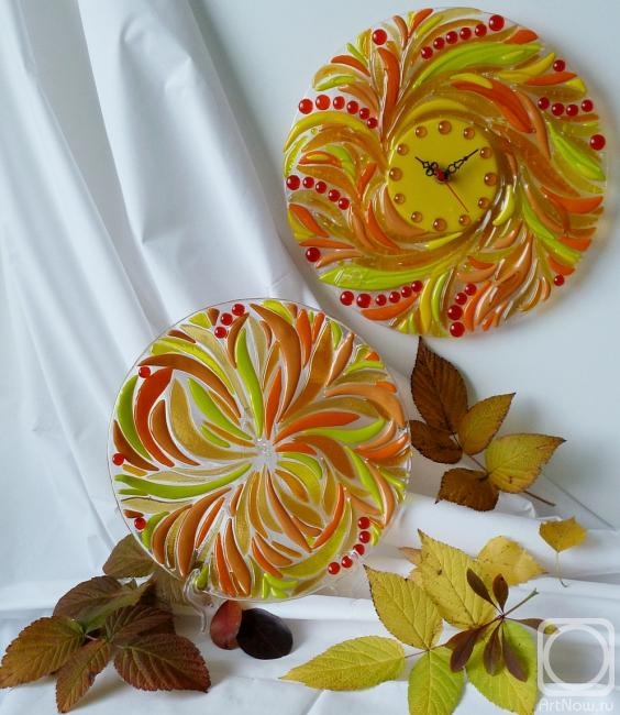 Repina Elena. "Autumnal Equinox Day"A set of accessories for the living room or kitchen, glass, fusing