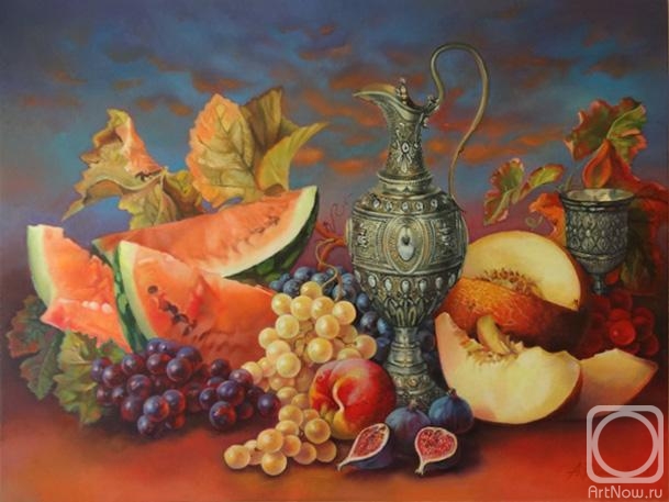 Vlasov Andrej. Still life with fruit at sunset