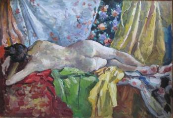 Reclining nude among draperies. Yaguzhinskaya Anna