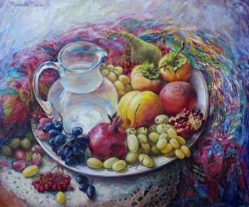 Still life with fruit and a glass jug. Simonova Olga