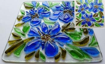 Stained glass insert in the furniture fronts and interior doors "Summer Forever" glass fusing (All The Colors Of The Rainbow). Repina Elena