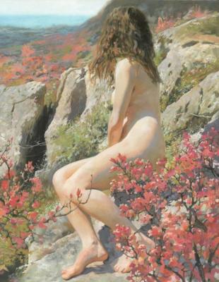 Nude in Romantic Spring Landscape
