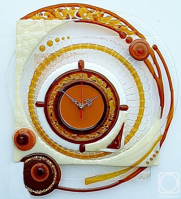 Repina Elena. Large wall clock "Eclectic" glass fusing