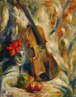 Violin with red flower. Rozhansky Anatoliy
