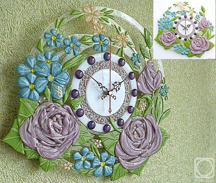 Repina Elena. Openwork wall clock "Provence" glass fusing