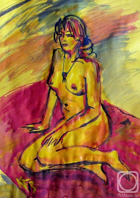 Karaceva Galina. Nude on red
