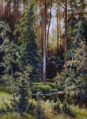 Landscape with a forest lake. Borisova Irina