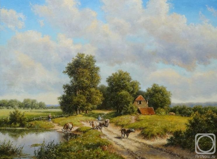 Borisova Irina. Summer landscape with cows