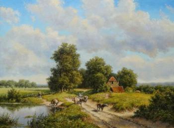 Summer landscape with cows