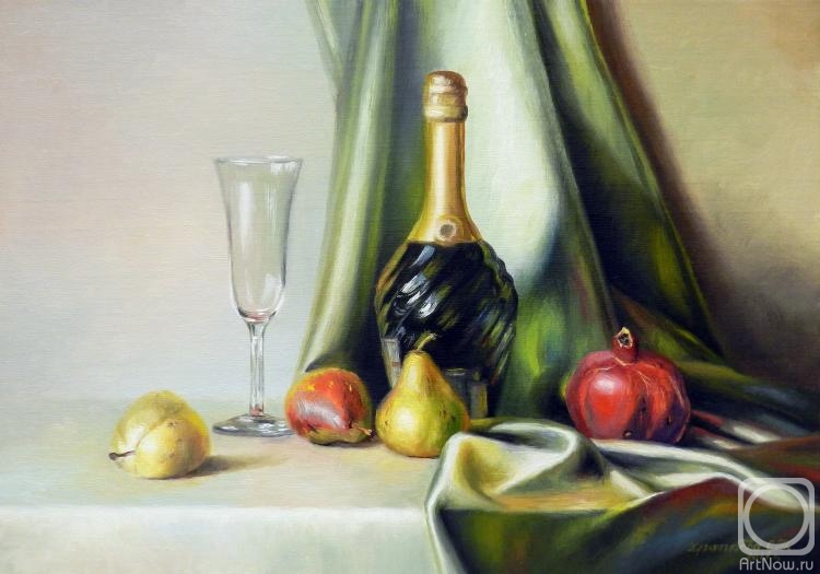 Khrapkova Svetlana. Still life with champagne and fruit
