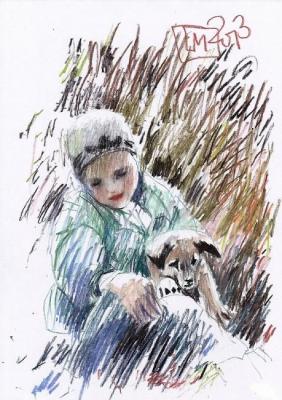 A child with a puppy. 2013. Makeev Sergey