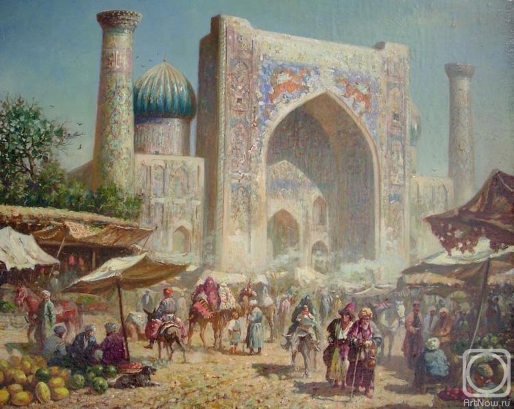 Khayrudinov Anvar. Oriental market on the background of the Sher-Dor madrasah in Samarkand
