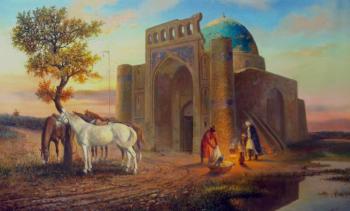 Sunset stop at the mausoleum of Seyfeddin-Boharzi in Bukhara. Khayrudinov Anvar