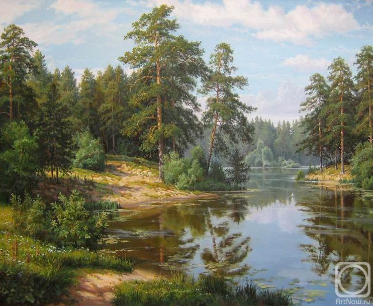 Potapov Vitaliy. A lake in a pine forest