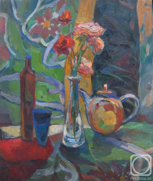 Bocharova Anna. Still life with roses and a decorative scarf
