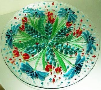 Glass dish for the holiday table, "Wildflowers" fusing