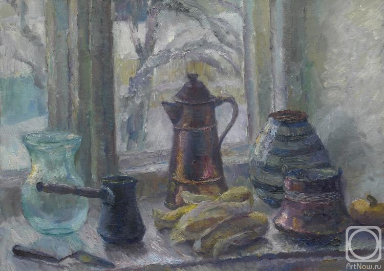 Kalmykova Yulia. Still life with copper coffee pot