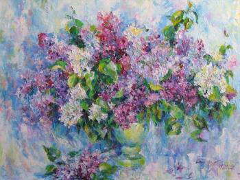 Lilacs on a blue background