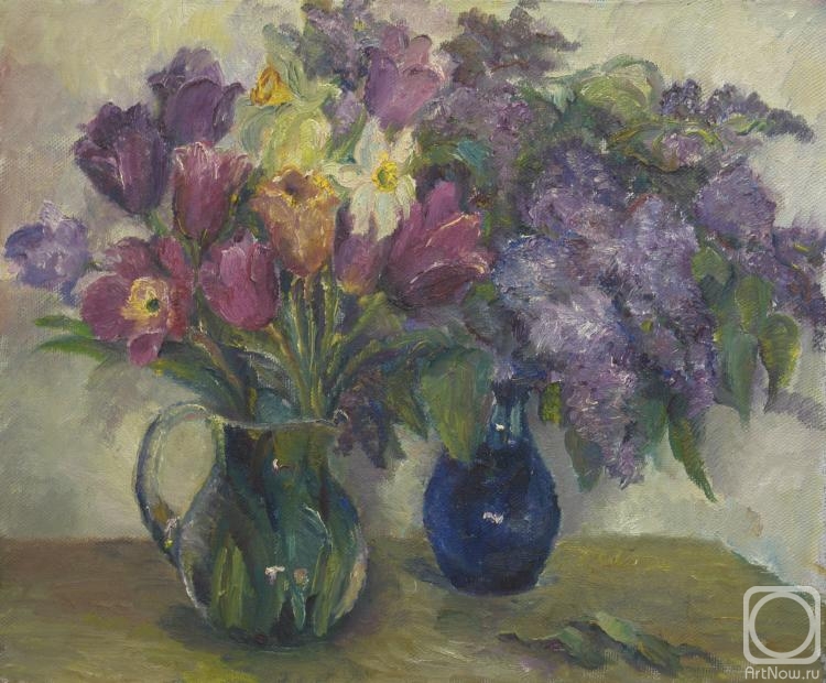 Kalmykova Yulia. Still life with tulips and lilacs