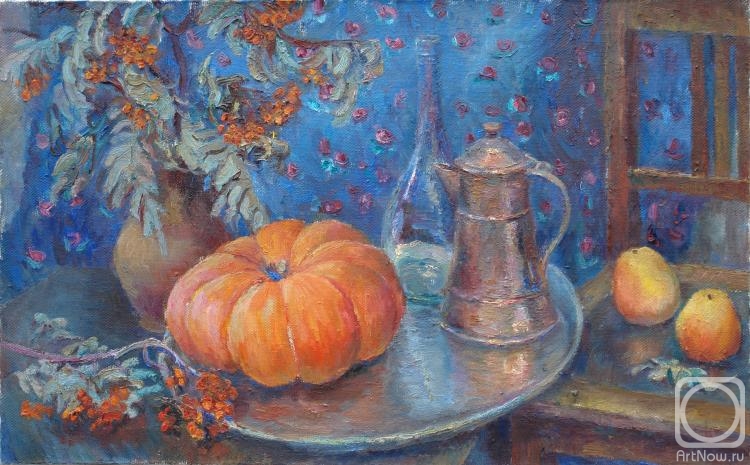 Kalmykova Yulia. Still life with pumpkin and copper coffee pot