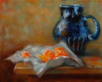 tangerines and blue pitcher. Razumova Svetlana