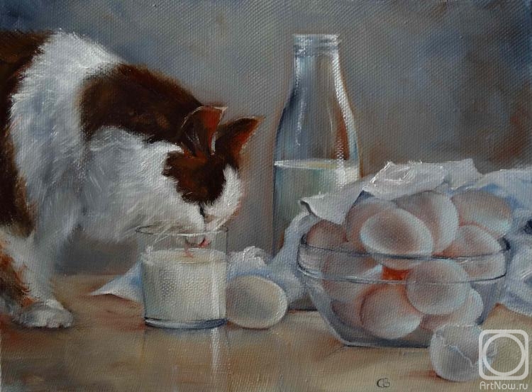 Razumova Svetlana. the cat has Breakfast