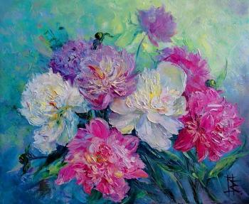 Peonies in a turquoise haze