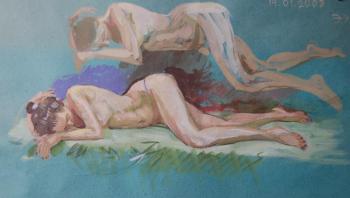 Painting Naked girl on the bed. Dobrovolskaya Gayane