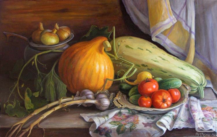 Shumakova Elena. Still life with vegetables and pumpkin