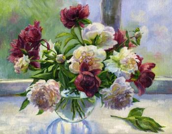 Peonies at a window