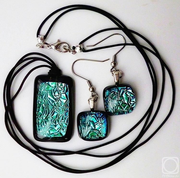 Repina Elena. Jewelry Set "Turquoise sky slough" dichroic glass, fusing